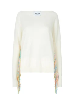 Pull Cachemire Col Bateau A Franges