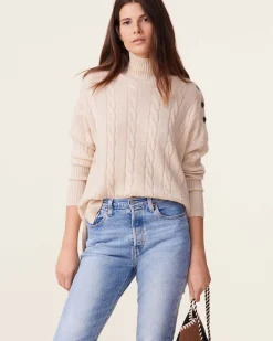 Pull Cachemire Col Cheminee Boutons, 4 Fils