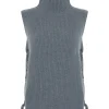 Pull Cachemire Col Cheminee Sans Manches, 6 Fils