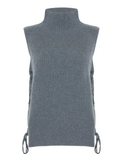 Pull Cachemire Col Cheminee Sans Manches, 6 Fils