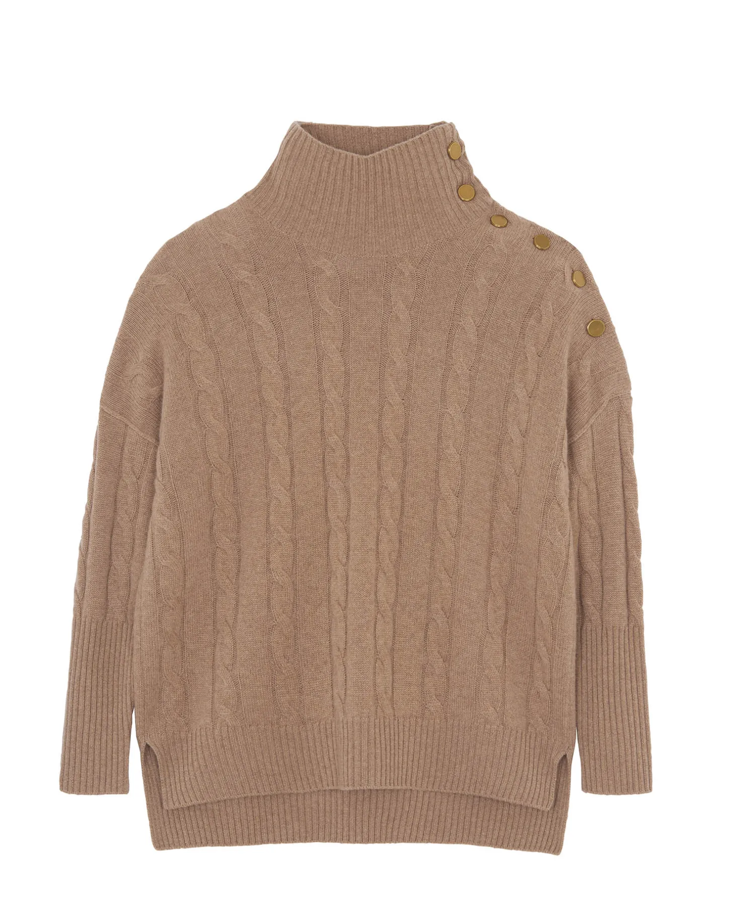 Pull Cachemire Col Cheminee Boutons, 4 Fils