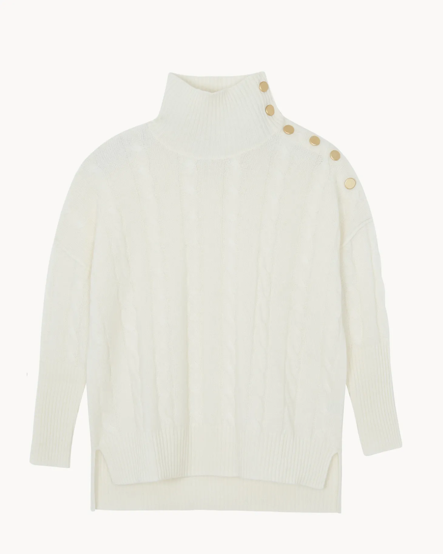 Pull Cachemire Col Cheminee Boutons, 4 Fils