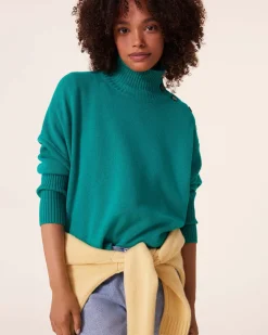 Pull Cachemire Col Chemine Boutons Dores, 4 Fils