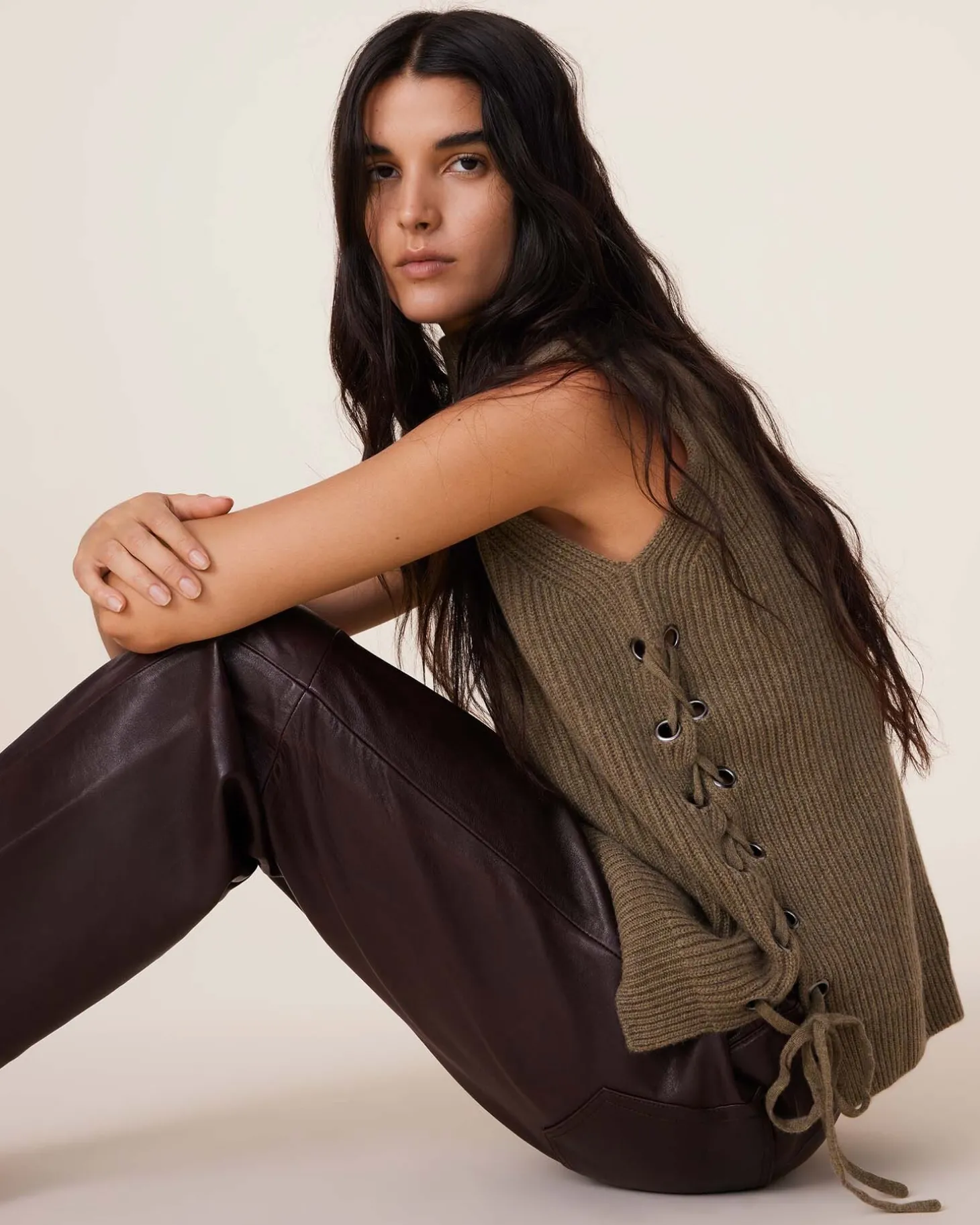 Pull Cachemire Col Cheminee Sans Manches, 6 Fils
