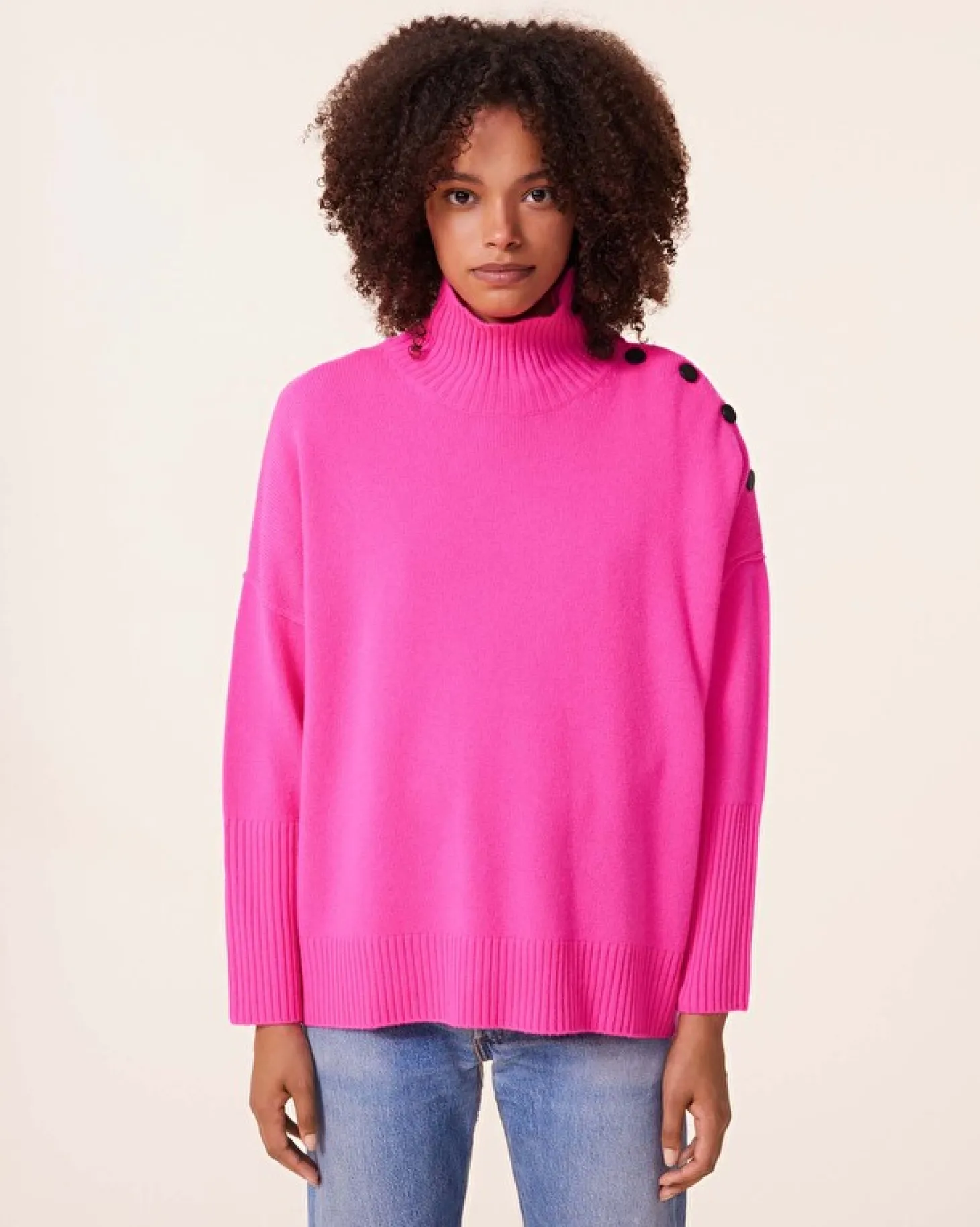 Pull Cachemire Col Chemine Boutons Dores, 4 Fils