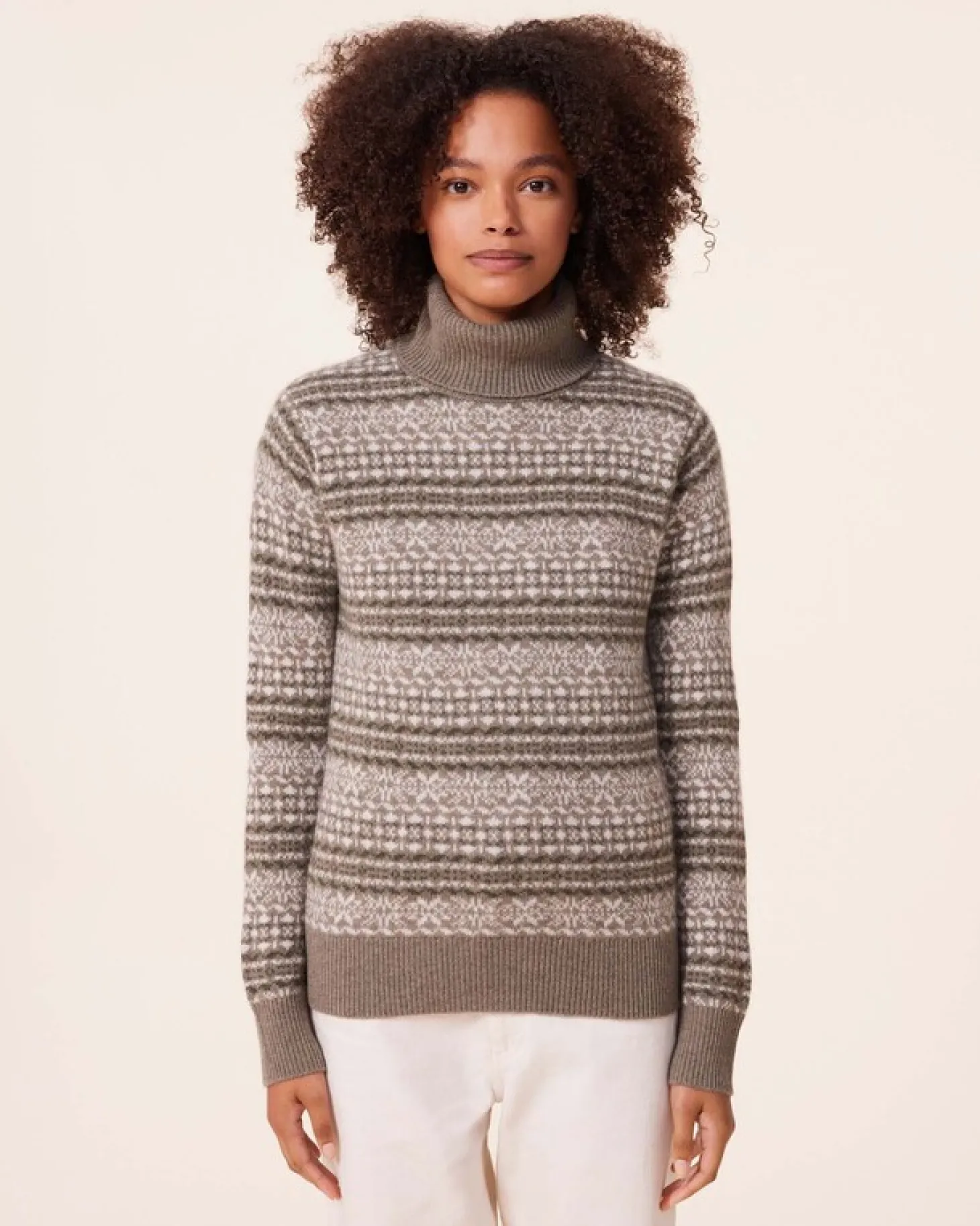 Pull Cachemire Col Cheminee Jacquard, 4 Fils