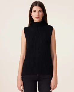 Pull Cachemire Col Cheminee Sans Manches, 6 Fils
