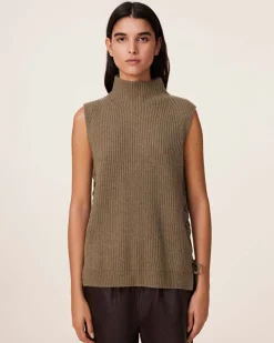Pull Cachemire Col Cheminee Sans Manches, 6 Fils