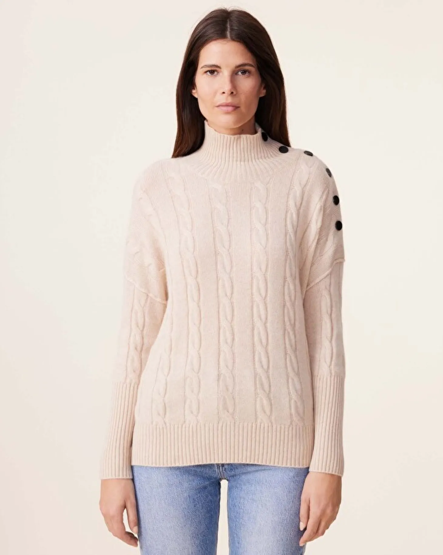 Pull Cachemire Col Cheminee Boutons, 4 Fils