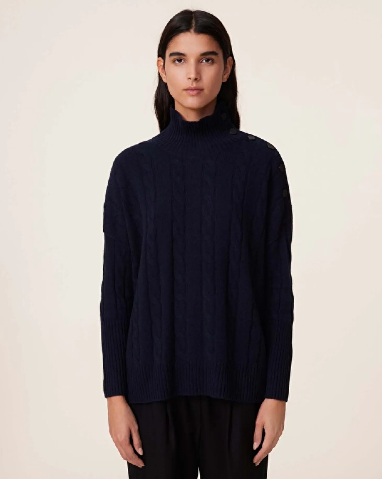 Pull Cachemire Col Cheminee Boutons, 4 Fils