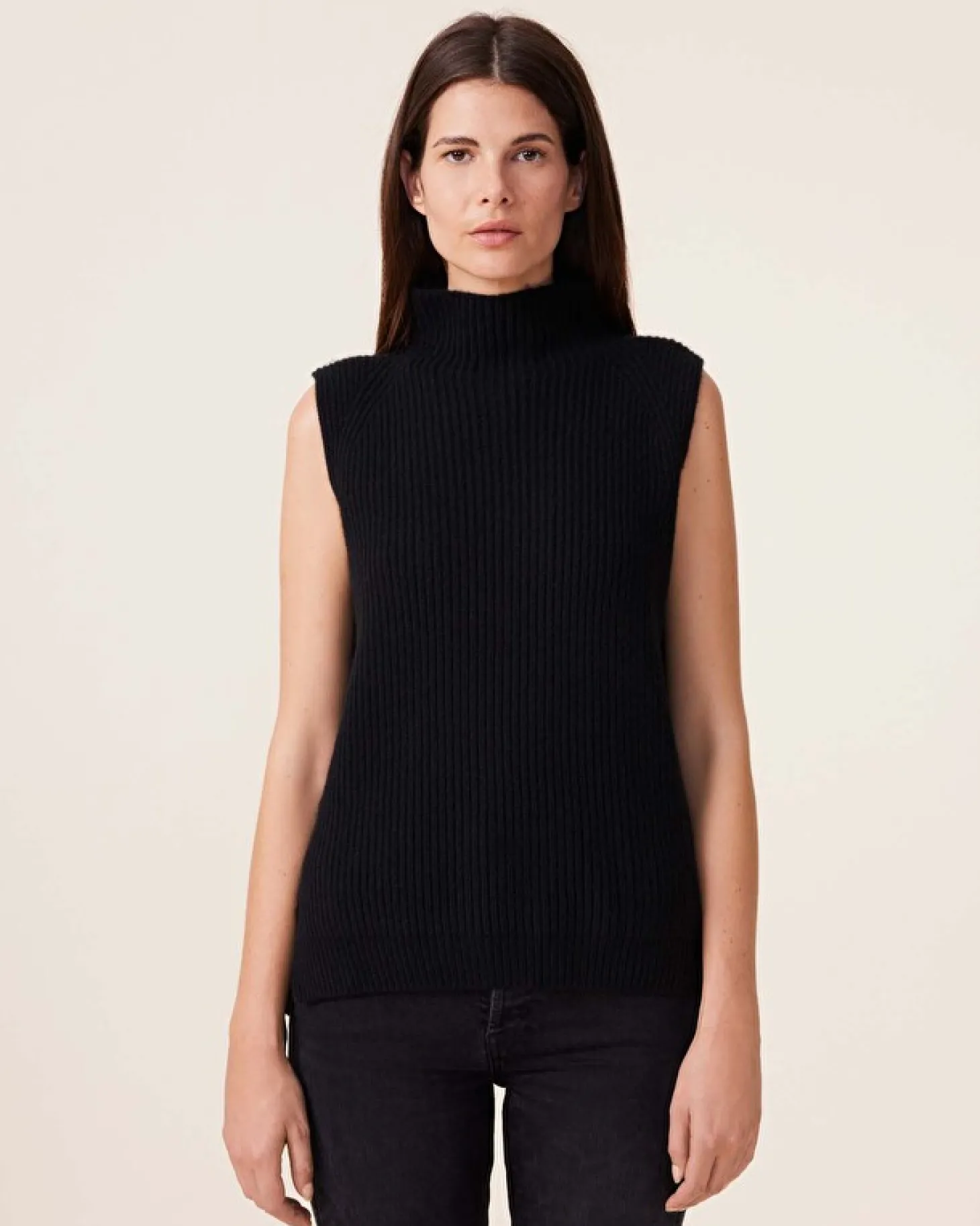 Pull Cachemire Col Cheminee Sans Manches, 6 Fils
