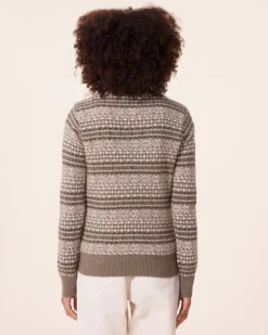 Pull Cachemire Col Cheminee Jacquard, 4 Fils