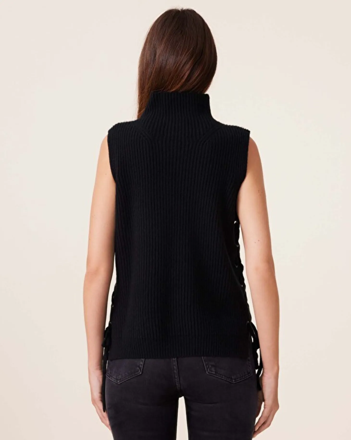 Pull Cachemire Col Cheminee Sans Manches, 6 Fils
