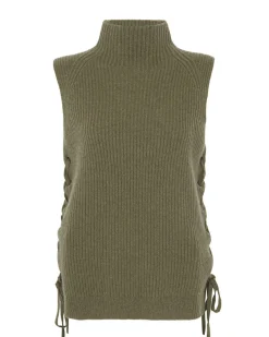 Pull Cachemire Col Cheminee Sans Manches, 6 Fils