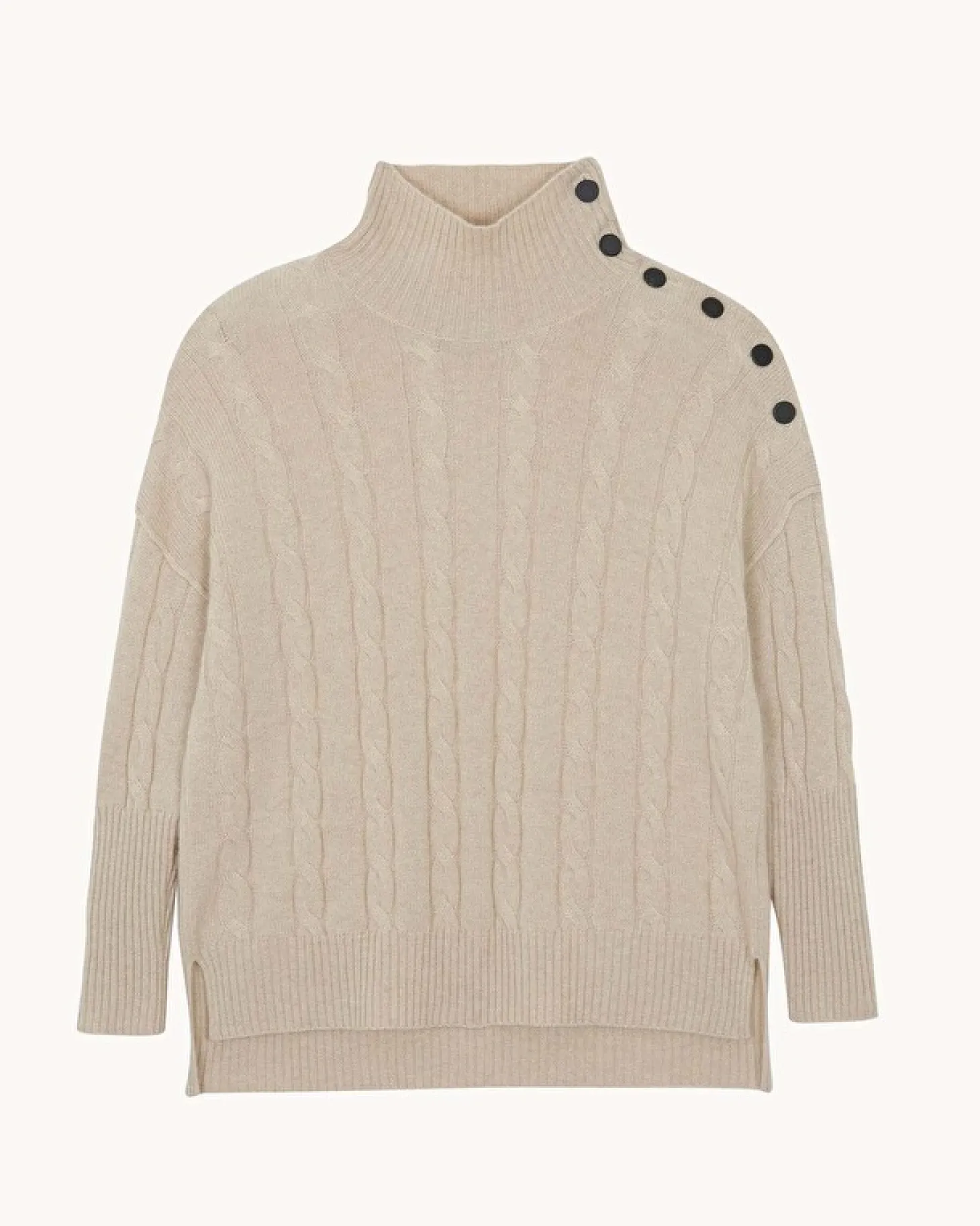Pull Cachemire Col Cheminee Boutons, 4 Fils