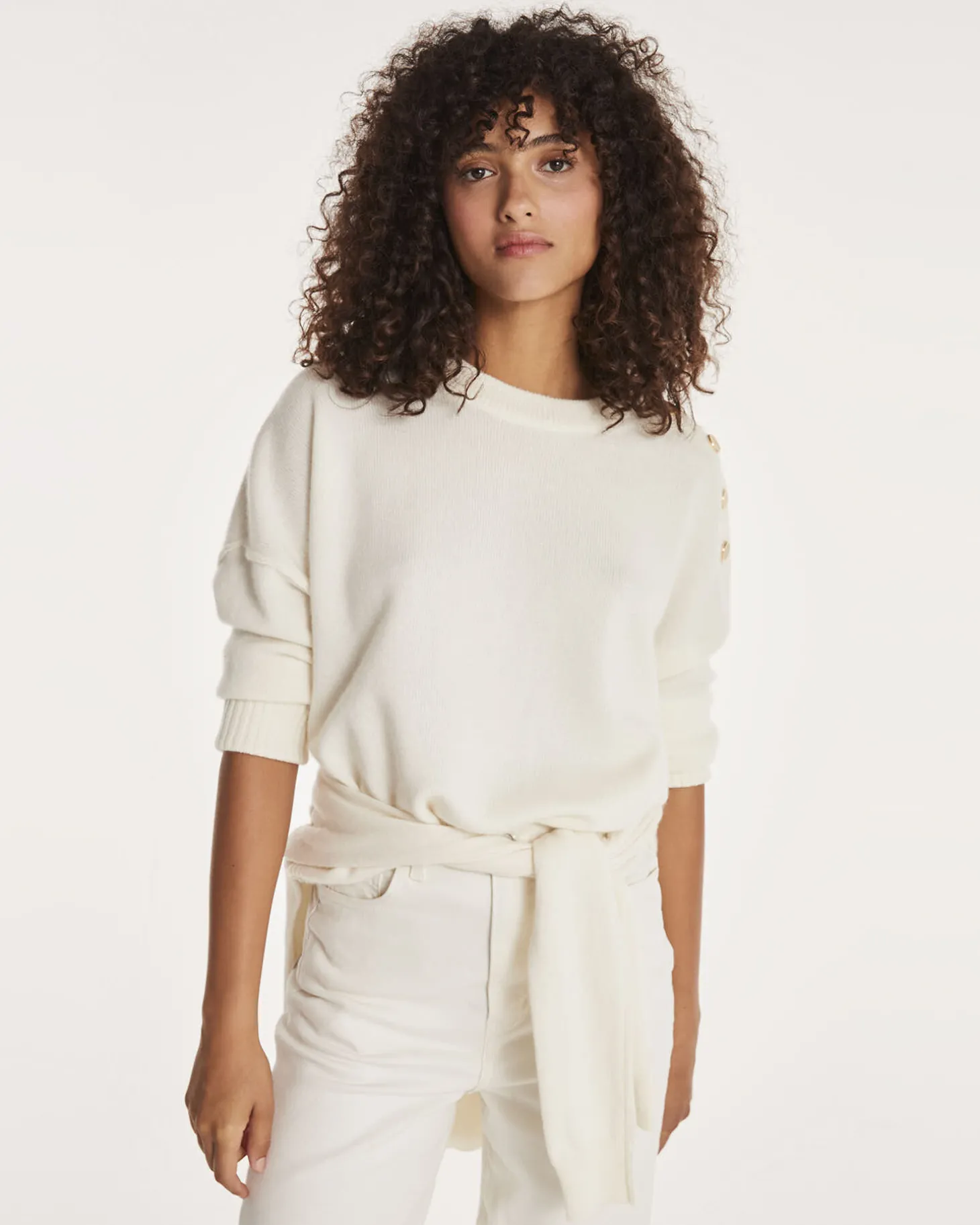 Pull Cachemire Col Rond A Boutons Femme