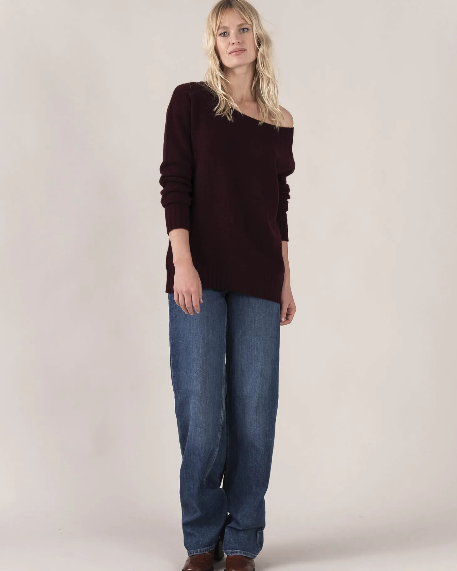 Pull Cachemire Col Rond Asymetrique