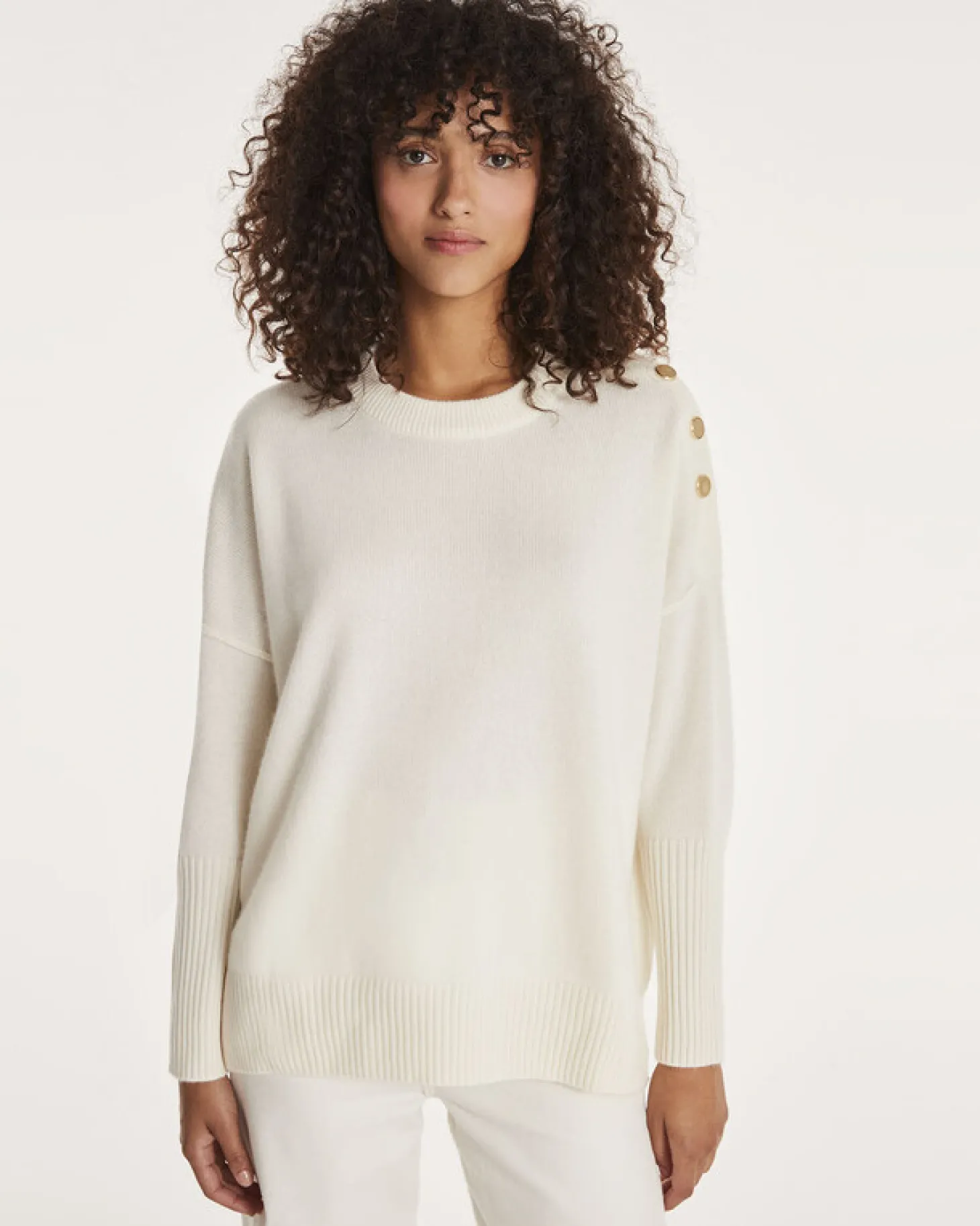 Pull Cachemire Col Rond A Boutons Femme