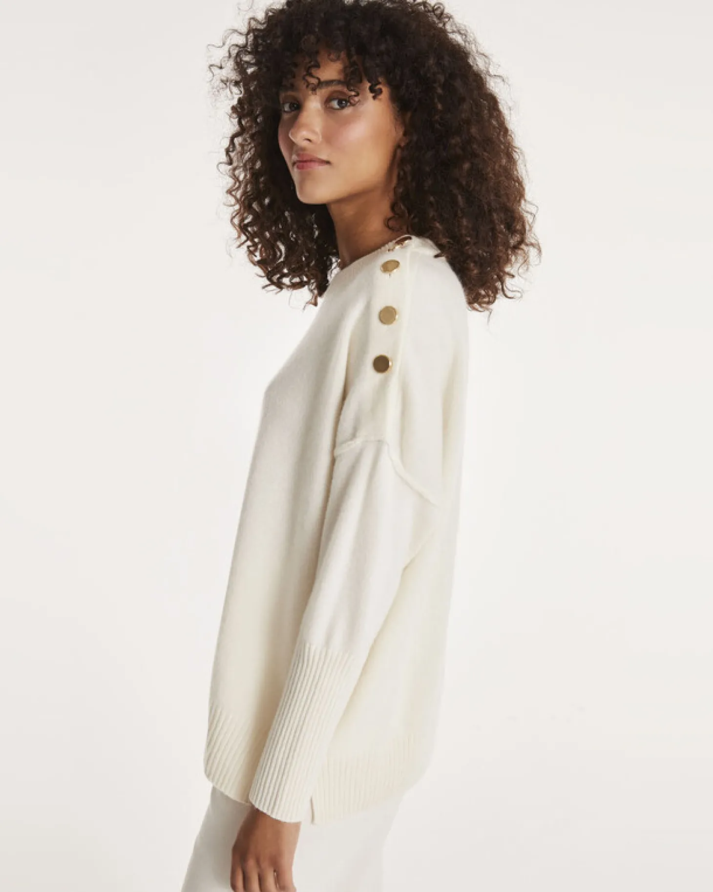 Pull Cachemire Col Rond A Boutons Femme