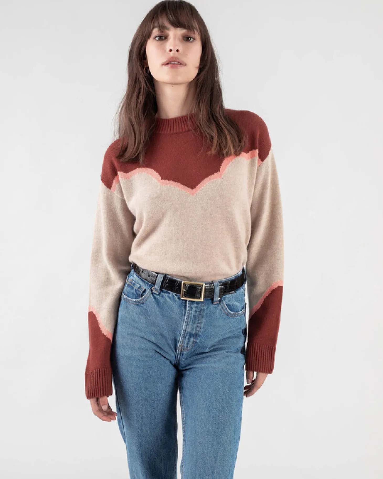 Pull Cachemire Col Rond Bicolore