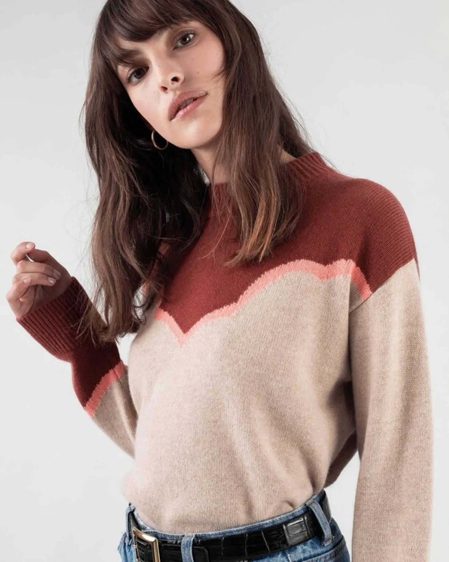 Pull Cachemire Col Rond Bicolore