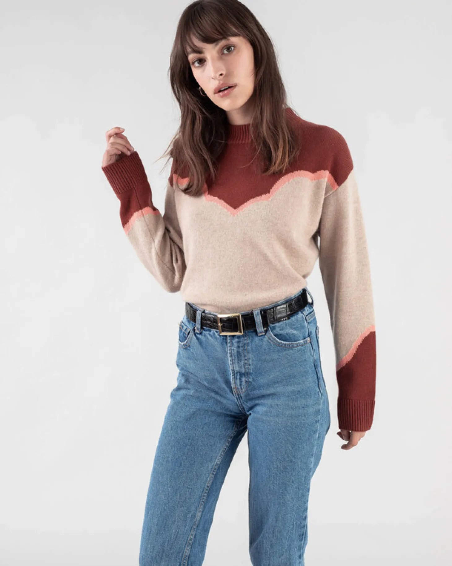 Pull Cachemire Col Rond Bicolore
