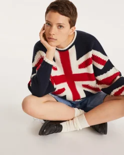 Pull Cachemire Col Rond Court Uk Flag
