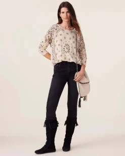 Pull Cachemire Col Rond Imprime, 2 Fils