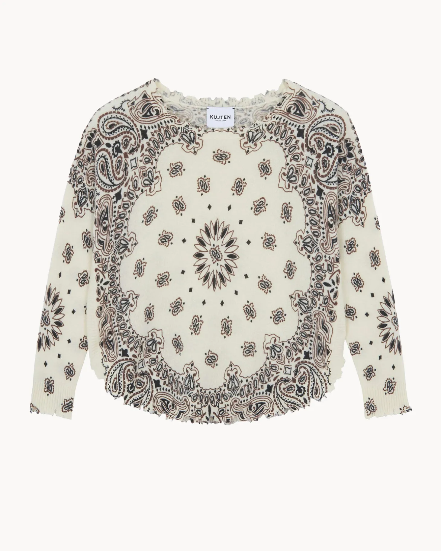 Pull Cachemire Col Rond Imprime, 2 Fils