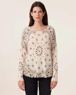 Pull Cachemire Col Rond Imprime, 2 Fils