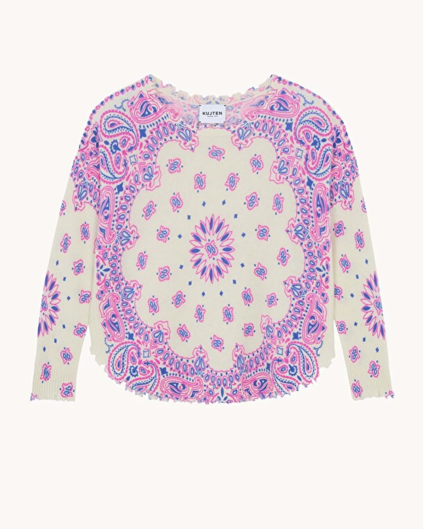 Pull Cachemire Col Rond Imprime, 2 Fils