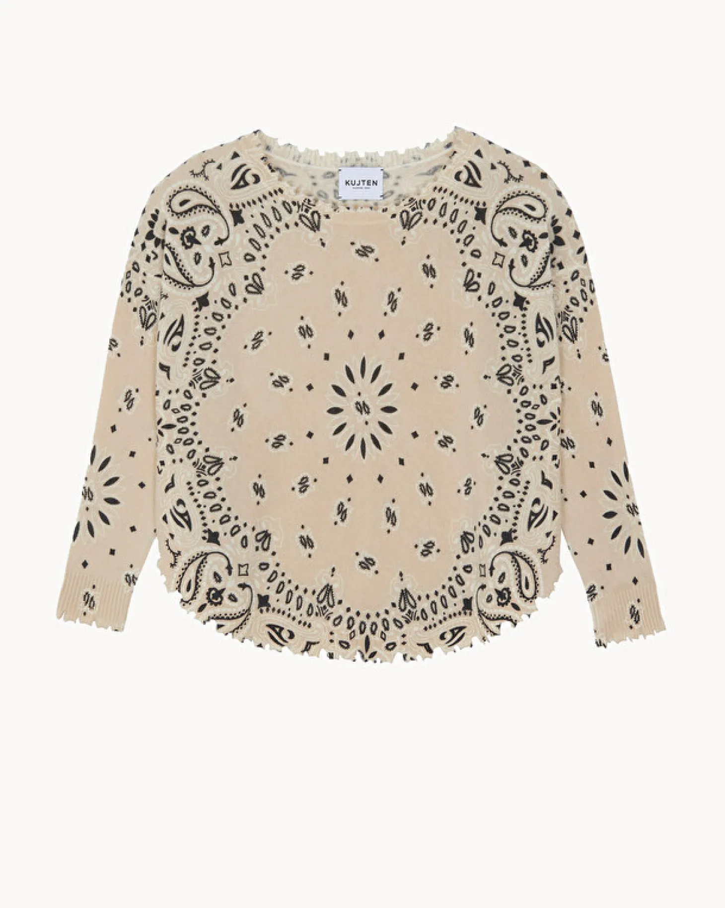 Pull Cachemire Col Rond Imprime, 2 Fils