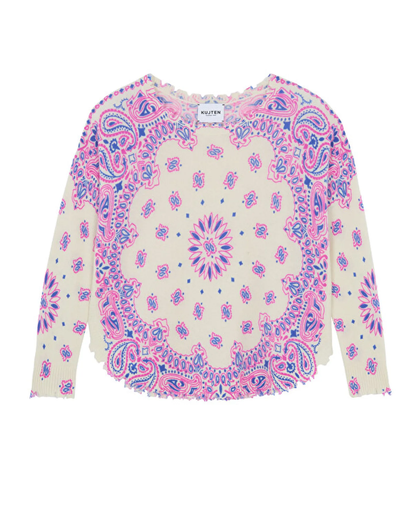 Pull Cachemire Col Rond Imprime, 2 Fils