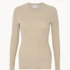 Pull Cachemire Col Rond Manches Cotelees, 2 Fils