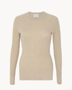 Pull Cachemire Col Rond Manches Cotelees, 2 Fils