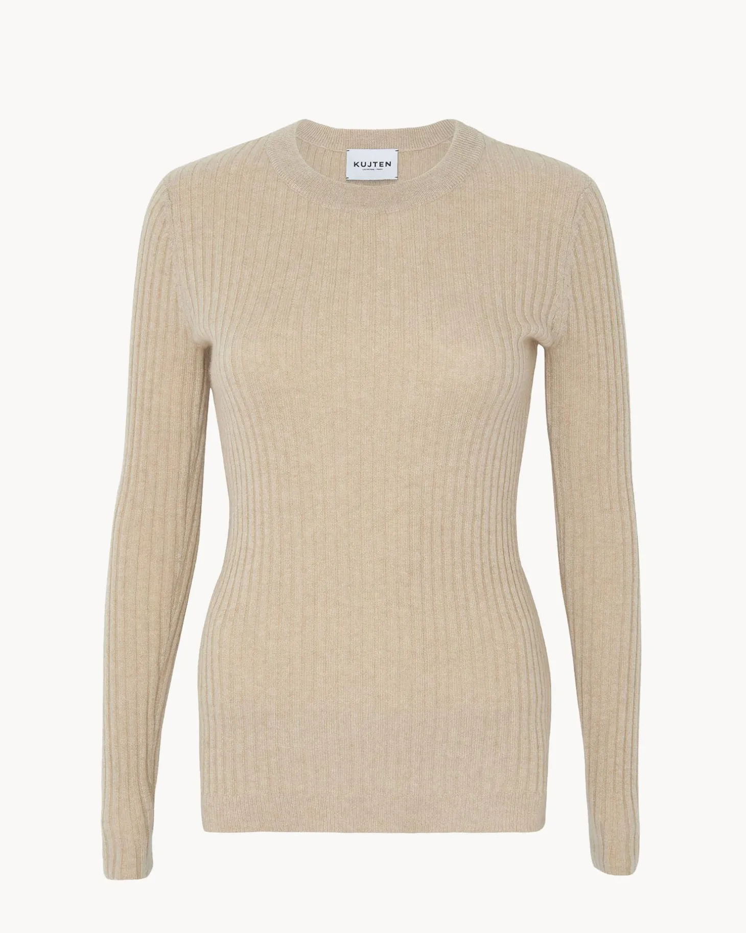 Pull Cachemire Col Rond Manches Cotelees, 2 Fils