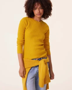 Pull Cachemire Col Rond Manches Cotelees, 2 Fils
