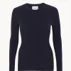 Pull Cachemire Col Rond Manches Cotelees, 2 Fils