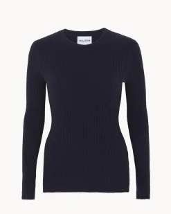 Pull Cachemire Col Rond Manches Cotelees, 2 Fils