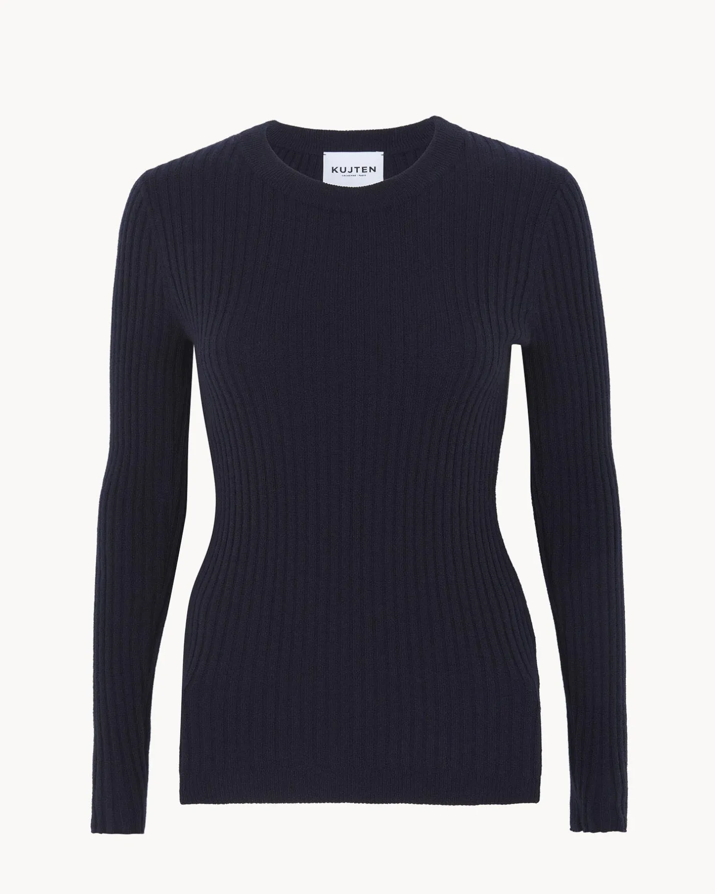 Pull Cachemire Col Rond Manches Cotelees, 2 Fils