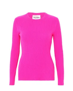 Pull Cachemire Col Rond Manches Cotelees, 2 Fils