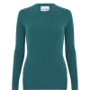 Pull Cachemire Col Rond Manches Cotelees, 2 Fils