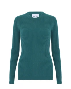Pull Cachemire Col Rond Manches Cotelees, 2 Fils