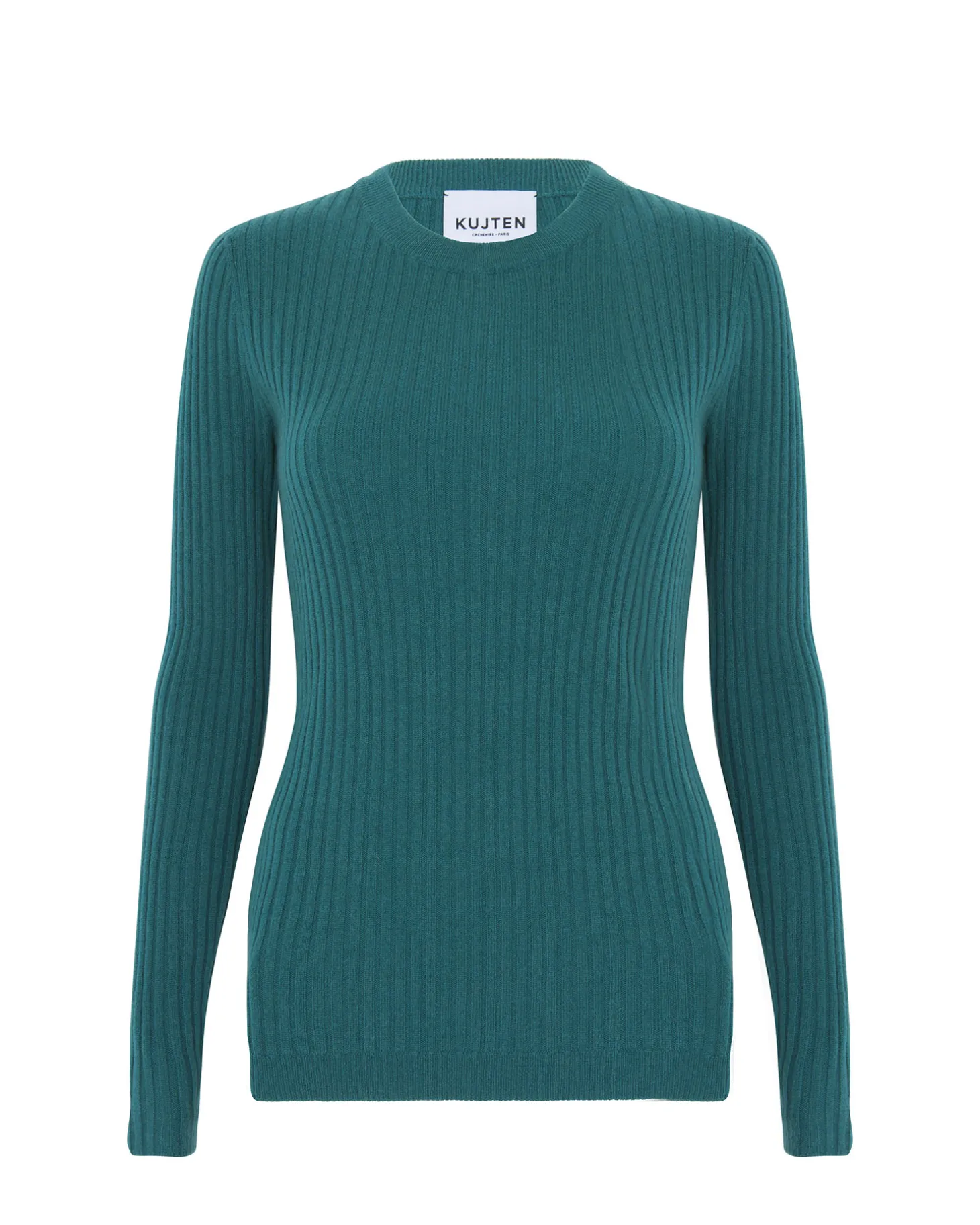 Pull Cachemire Col Rond Manches Cotelees, 2 Fils