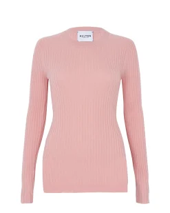 Pull Cachemire Col Rond Manches Cotelees, 2 Fils