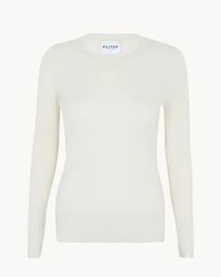 Pull Cachemire Col Rond Manches Cotelees, 2 Fils