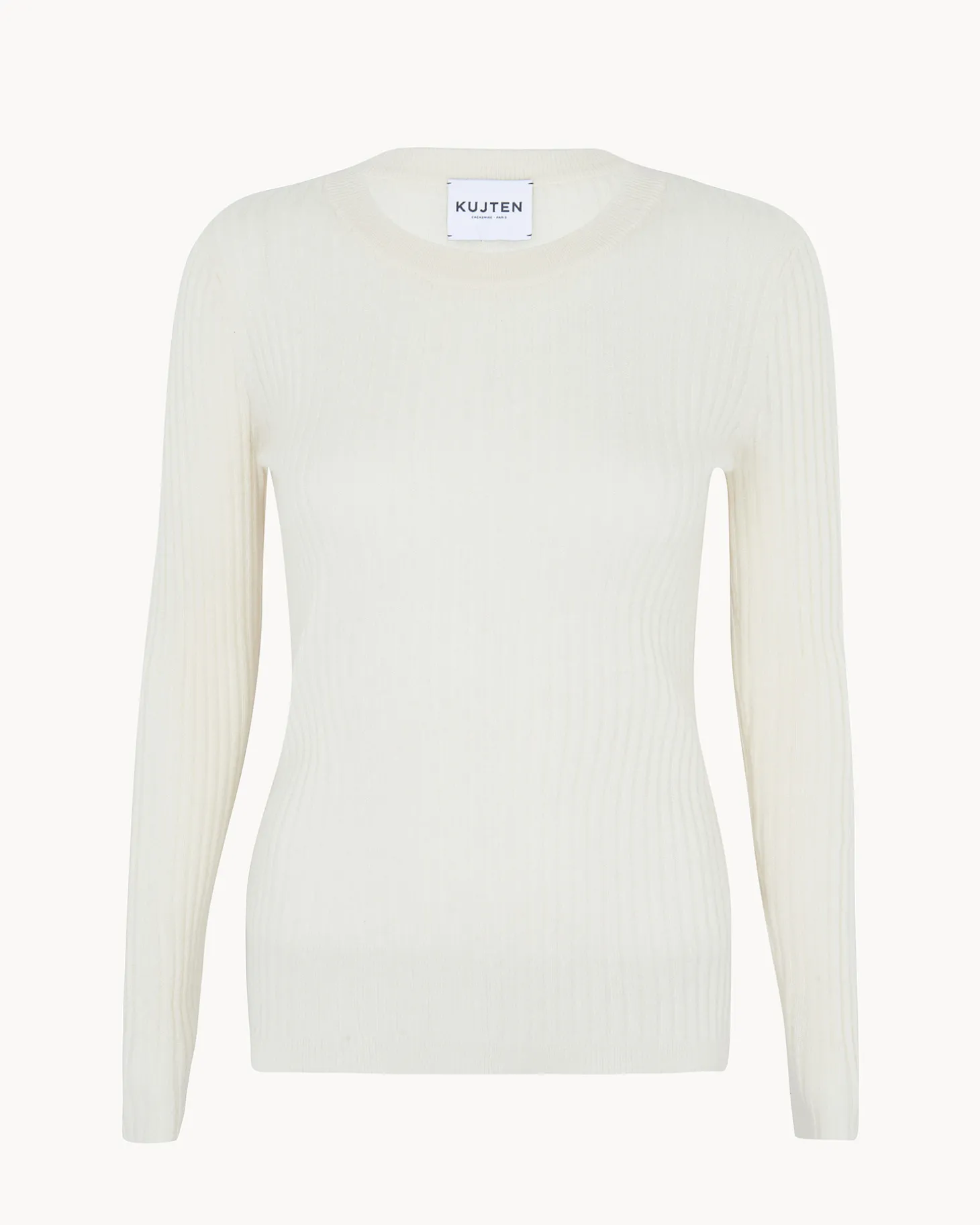 Pull Cachemire Col Rond Manches Cotelees, 2 Fils
