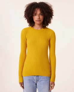 Pull Cachemire Col Rond Manches Cotelees, 2 Fils