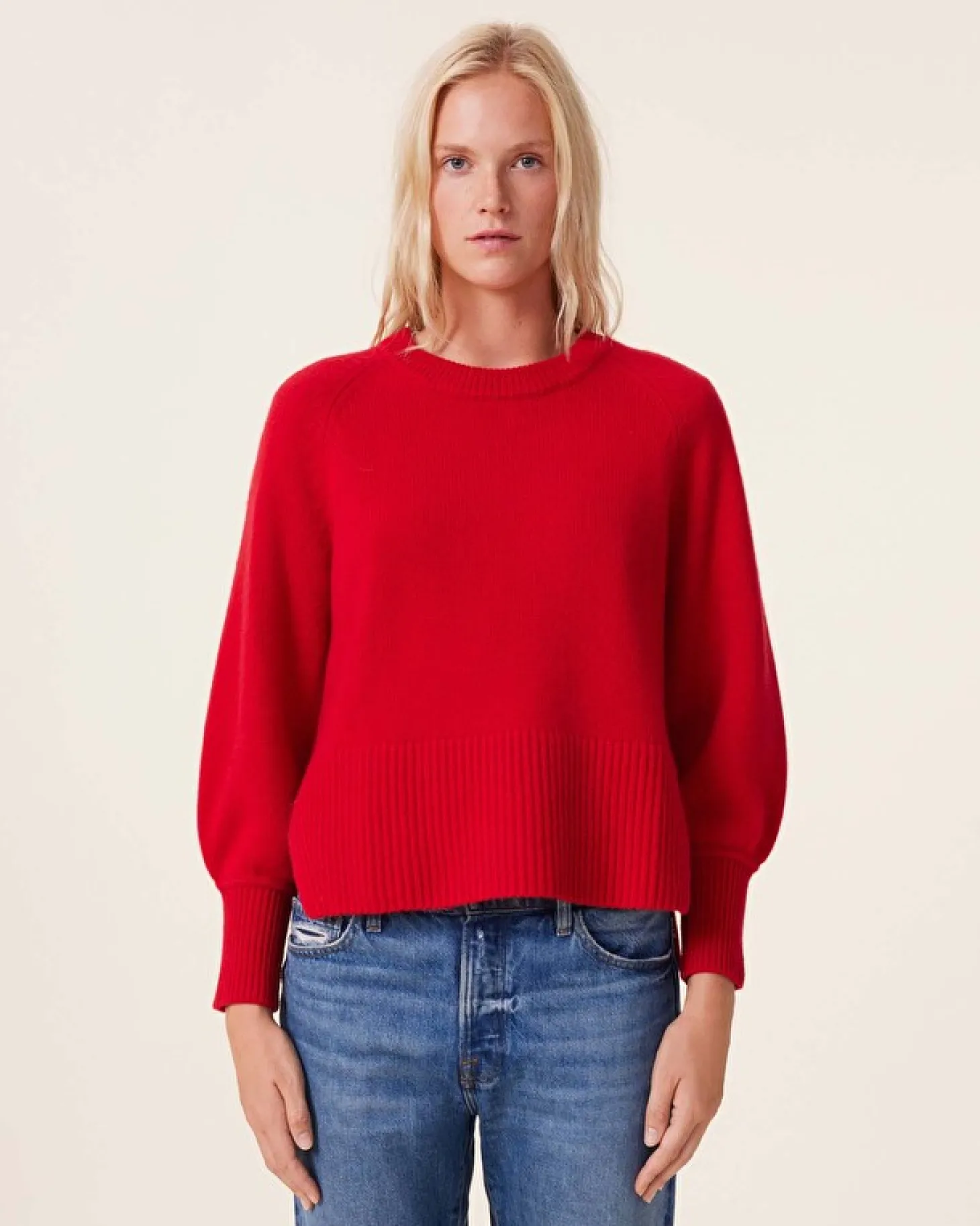 Pull Cachemire Col Rond Manches Ballons, 8 Fils