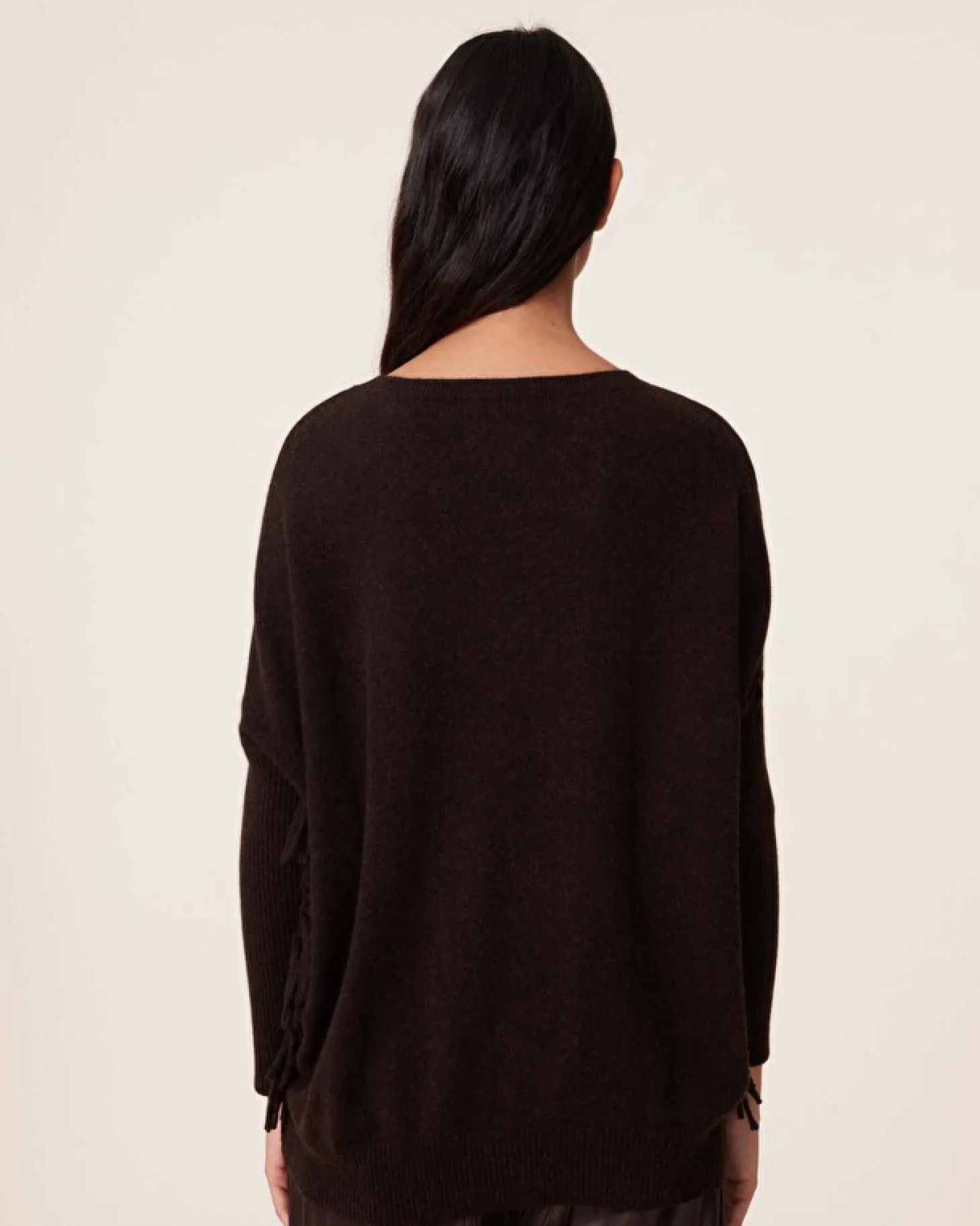 Pull Cachemire Col Rond Manches Franges, 2 Fils